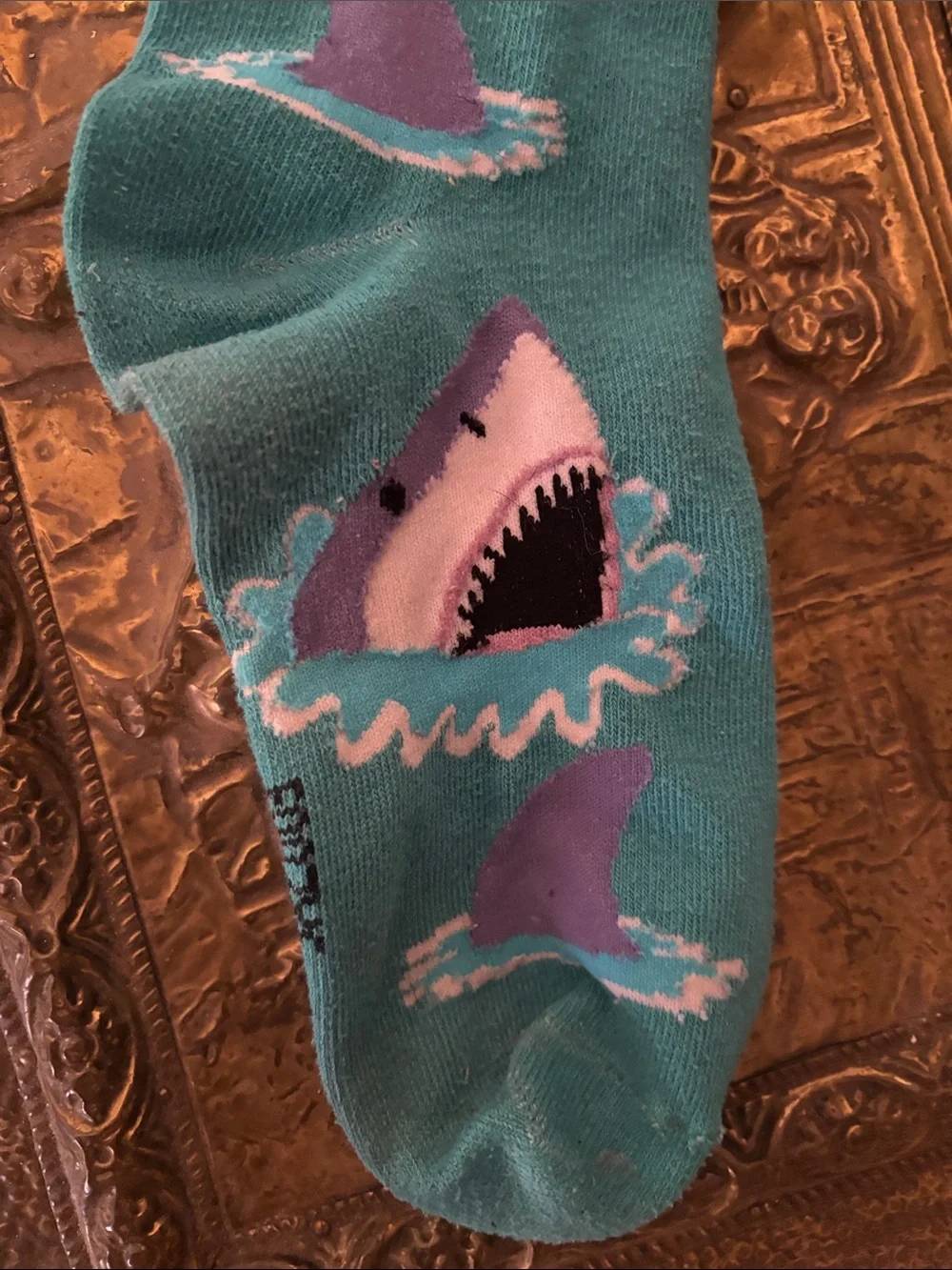Novelty Socks - Teal Shark Socks & NWT Black Hot Pepper Chili Socks size 9-11